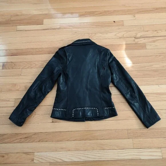 Michael Kors studded leather moto jacket S small EUC - Picture 4 of 8